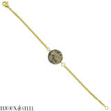 Bracelet doré à perle de jaspe dalmatien 10mm en pierre naturelle et acier chirurgical
