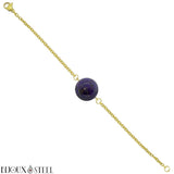 Bracelet doré à perle de lapis lazuli 10mm en pierre naturelle et acier chirurgical