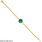 Bracelet doré à perle de malachite 8mm en pierre naturelle et acier chirurgical