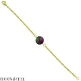 Bracelet doré à perle de rubis zoïsite 8mm en pierre naturelle et acier chirurgical