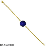 Bracelet doré à perle teintée d'oeil de tigre bleu 10mm en pierre naturelle