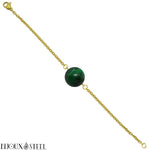 Bracelet en acier chirurgical doré à perle d'oeil de tigre vert 10mm teintée en pierre naturelle