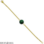 Bracelet en acier chirurgical doré à perle d'oeil de tigre vert 8mm teintée en pierre naturelle