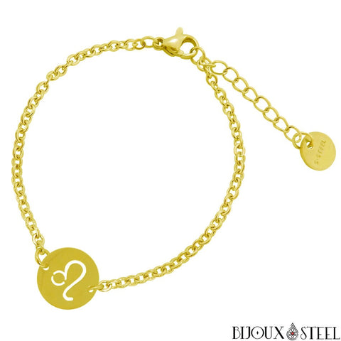 Bracelet doré à signe astrologique du lion en acier inoxydable