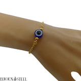 Bracelet doré perle plate mauvais oeil de protection en acier chirurgical