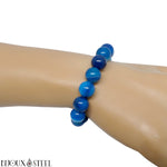 Bracelet élastique à perles d'agate bleue teintée 10mm en pierre naturelle