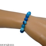 Bracelet élastique à perles d'agate bleue teintée 8mm en pierre naturelle
