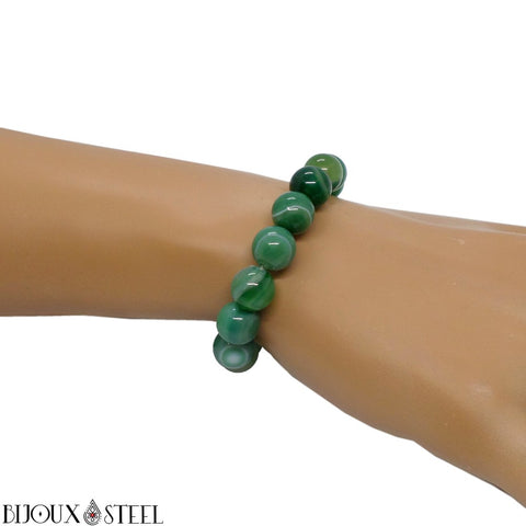 Bracelet élastique à perles d'agate verte teintée 10mm en pierre naturelle