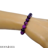 Bracelet élastique à perles d'agate violette 8mm en pierre naturelle teintée