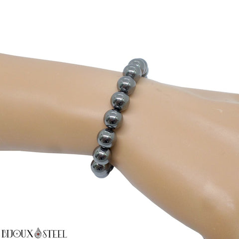 Bracelet élastique à perles d'hématite 8mm en pierre naturelle