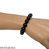 Bracelet élastique à perles d'onyx noir 10mm en pierre naturelle