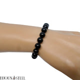 Bracelet élastique à perles d'onyx noir 8mm en pierre naturelle