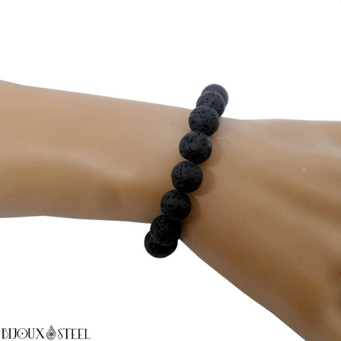 Bracelet élastique à perles de pierres de lave 10mm