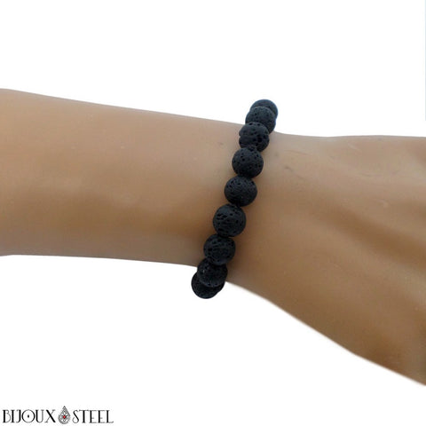 Bracelet élastique à perles de pierre de lave 8mm en pierre naturelle