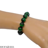 Bracelet élastique à perles d'oeil de tigre vert teintées 10mm en pierre naturelle