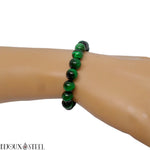 Bracelet élastique à perles d'oeil de tigre vert teintées 8mm en pierre naturelle