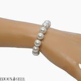 Bracelet élastique en perles grises nacrées 10mm