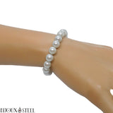 Bracelet élastique en perles grises nacrées 8mm
