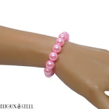 Bracelet élastique en perles roses nacrées 10mm