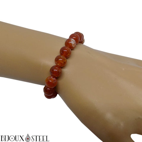 Bracelet ajustable en perles d'agate de feu 8mm en pierre naturelle