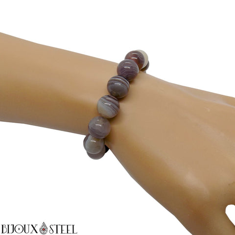 Bracelet élastique en perles d'agate du Botswana 10mm en pierre naturelle