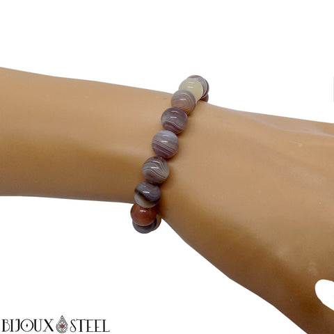 Bracelet élastique en perles d'agate du Botswana 8mm en pierre naturelle
