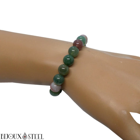 Bracelet élastique en perles d'agate indienne 8mm en pierre naturelle