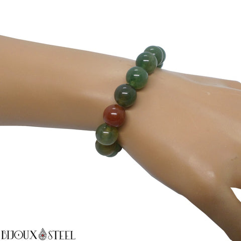 Bracelet élastique en perles d'agate indienne 10mm en pierre naturelle