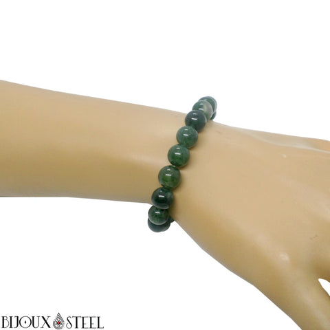 Bracelet élastique en perles d'agate mousse 8mm en pierre naturelle