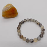 Bracelet en perles d'agate veine de dragon grise et noire 8mm en pierre naturelle