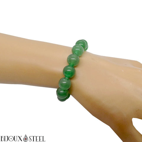 Bracelet élastique en perles d'aventurine verte 10mm en pierre naturelle