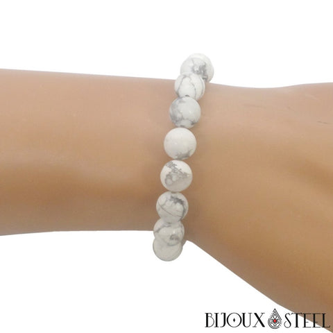 Bracelet élastique en perles d'howlite 8mm en pierre naturelle