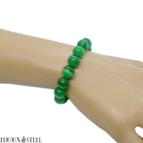 Bracelet élastique vert en perles d'oeil de chat 10mm en verre