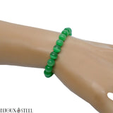 Bracelet élastique en perles d'oeil de chat vert 7mm en verre