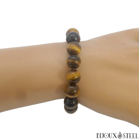 Bracelet élastique en perles d'oeil de tigre 10mm en pierre naturelle