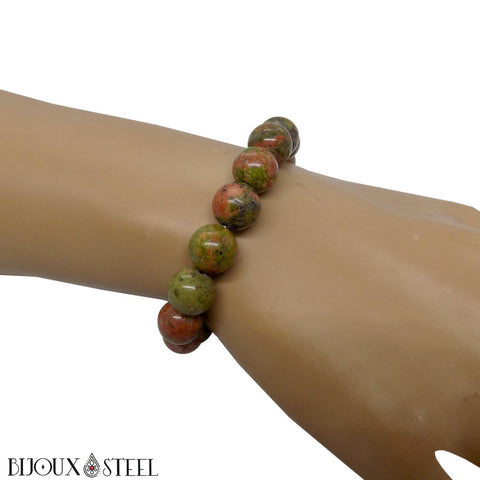 Bracelet élastique en perles d'unakite 10mm en pierre naturelle