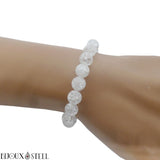 Bracelet élastique en perles de cristal de roche craquelé ou quartz 8mm en pierre naturelle