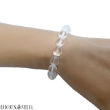 Bracelet élastique en perles de cristal de roche ou quartz 10mm en pierre naturelle