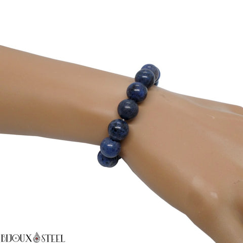 Bracelet élastique en perles de dumortiérite 10mm en pierre naturelle