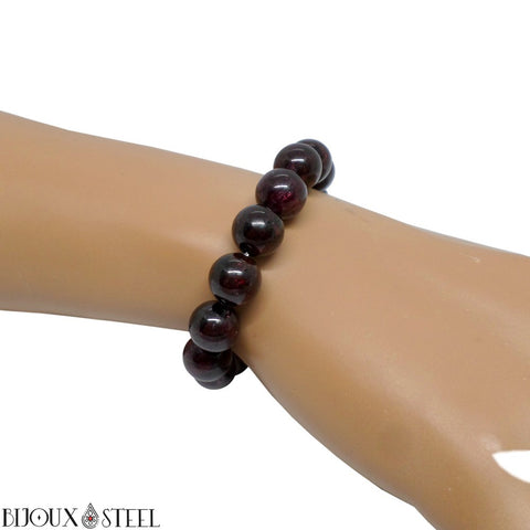 Bracelet élastique en perles de grenat 10mm en pierre naturelle