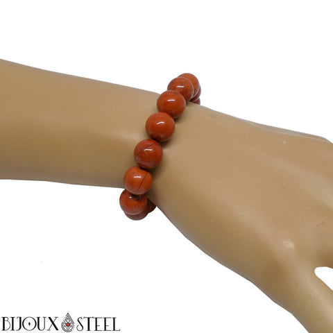 Bracelet élastique en perles de jaspe rouge 10mm en pierre naturelle