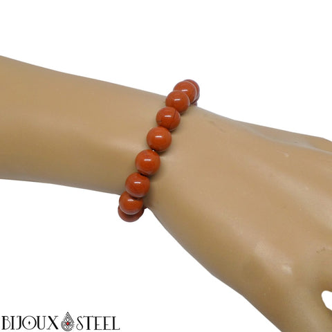Bracelet élastique à perles de jaspe rouge 8mm en pierre naturelle
