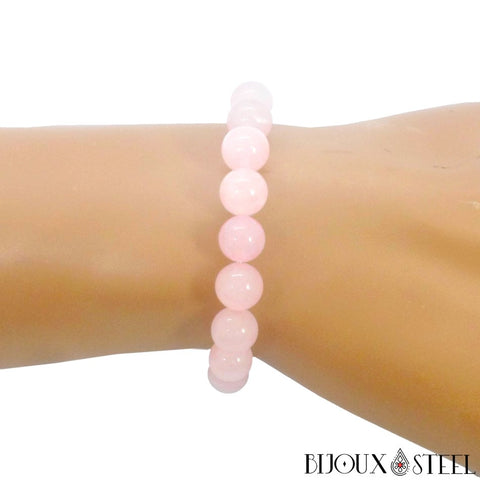 Bracelet élastique en perles de quartz rose 8mm en pierre naturelle