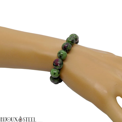 Bracelet élastique en perles de rubis zoïsite 10mm en pierre naturelle