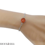 Bracelet en acier inoxydable argenté et sa perle de jaspe rouge 10mm