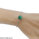 Bracelet en acier inoxydable argenté et sa perle de malachite 10mm