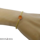 Bracelet en acier inoxydable doré et sa perle d'aventurine orange 8mm