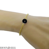 Bracelet à perle d'onyx noir 8mm doré en acier inoxydable