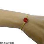 Bracelet en acier inoxydable doré et sa perle de cornaline 10mm en pierre naturelle