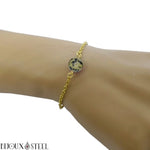 Bracelet en acier inoxydable doré et sa perle de jaspe dalmatien 8mm en pierre naturelle